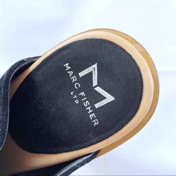 Marc Fisher Black Real Leather Open Toe One Strap Heels 8.5 - Picture 5 of 12